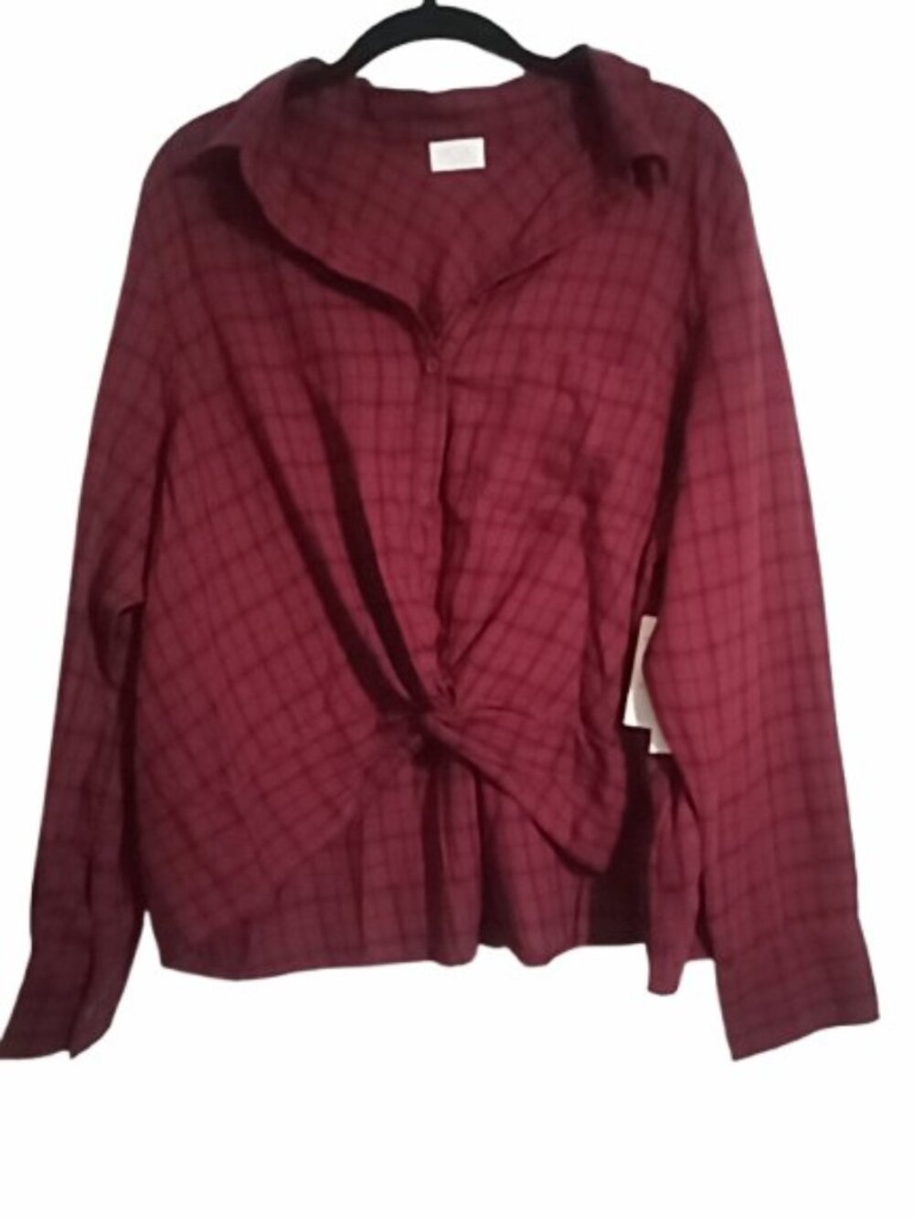 Abound Top Womens XL Cotton Red Plaid Country Pullover With Buttons Long Sleeve
